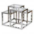Postranní stolek ve stylu art deco s geometrickou chromovou strukturou a skleněnými deskami 65 cm