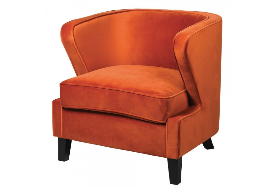 Malé designové křeslo Aranciona s oranžovým čalouněním a černými nohami 78 cm