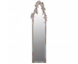 Vintage bílé nástěnné zrcadlo s květinovou plastikou 100 cm