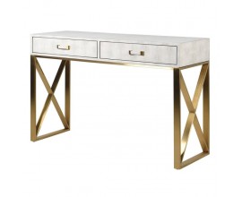 Art-Deco konzolový stolek s koženým čalouněním v bílé barvě se zlatými nožičkami 120cm