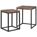 Sada dvou industriálních konferenčních stolků z břidlice s dřevěnou deskou a kovovou podnoží v černé barvě 56 cm