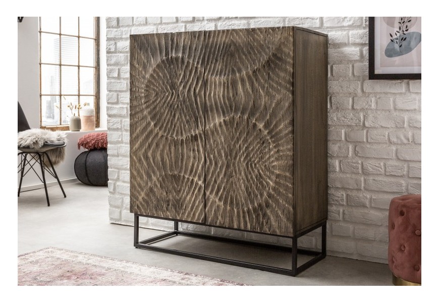 Art-deco luxusní vysoká skříňka Cumbria z masivního akáciového dřeva v šedém odstínu s kovovými nožičkami 100cm