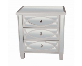 Art-deco zrcadlový stylový noční stolek Padme se třemi zásuvkami na nožičkách 65cm