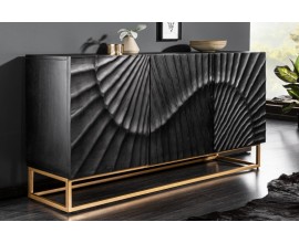 Art-deco luxusní příborník Cumbria v černém provedení z masivního mangového dřeva a zlatými nožičkami 140cm