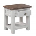 Provensálský noční stolek Escapia z masivního dřeva ve smetanovém odstínu s hnědou horní deskou 60 cm