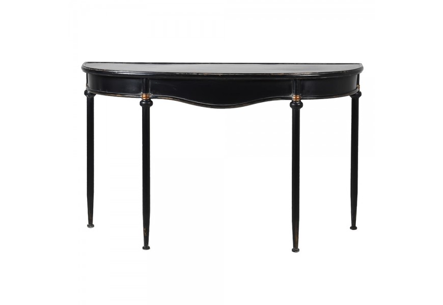 Exkluzivní konzolový stolek Aspen ve vintage stylu z kovu černé barvy a vyřezávanými nožičkami