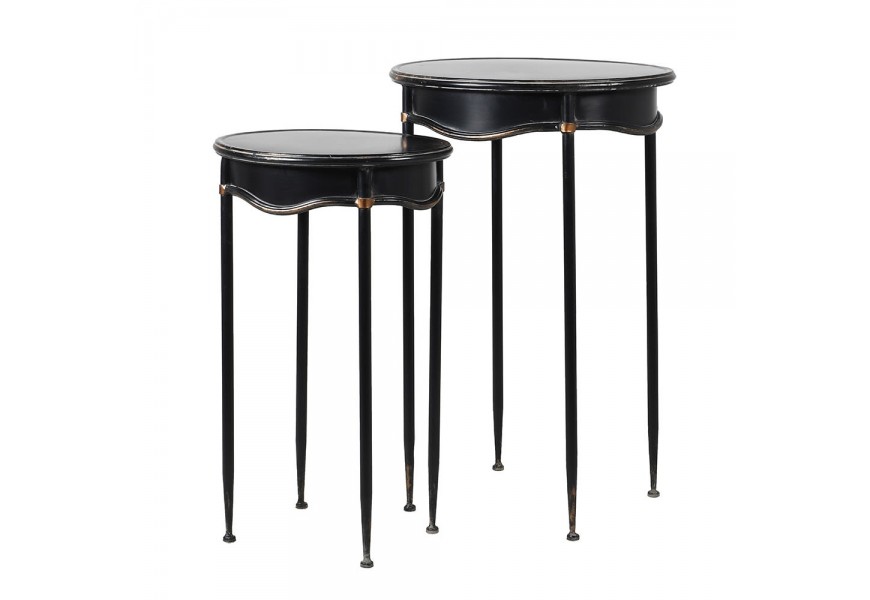 Luxusní set dvou příručních stolků Aspen ve vintage stylu z kovu černé barvy