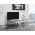 Designový skleněný TV stolek Cristallere na kolečkách s úložným prostorem 100cm