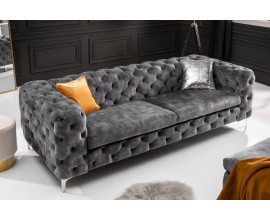 Chesterfield luxusní sedačka Modern Barock v tmavě šedé barvě se sametovým potahem 240cm