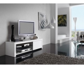 Moderní TV stolek Henning v obdélníkovém tvaru s dvířky a poličkami lakovaný bílý 150cm