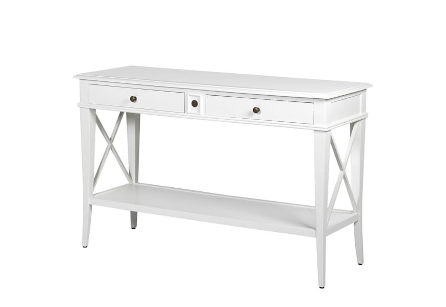 Konzolový stolek z masivního dřeva Amarante se zásuvkami v bílé barvě