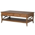 Venkovský konferenční stolek se zásuvkou z přírodního masivního dřeva 120 cm