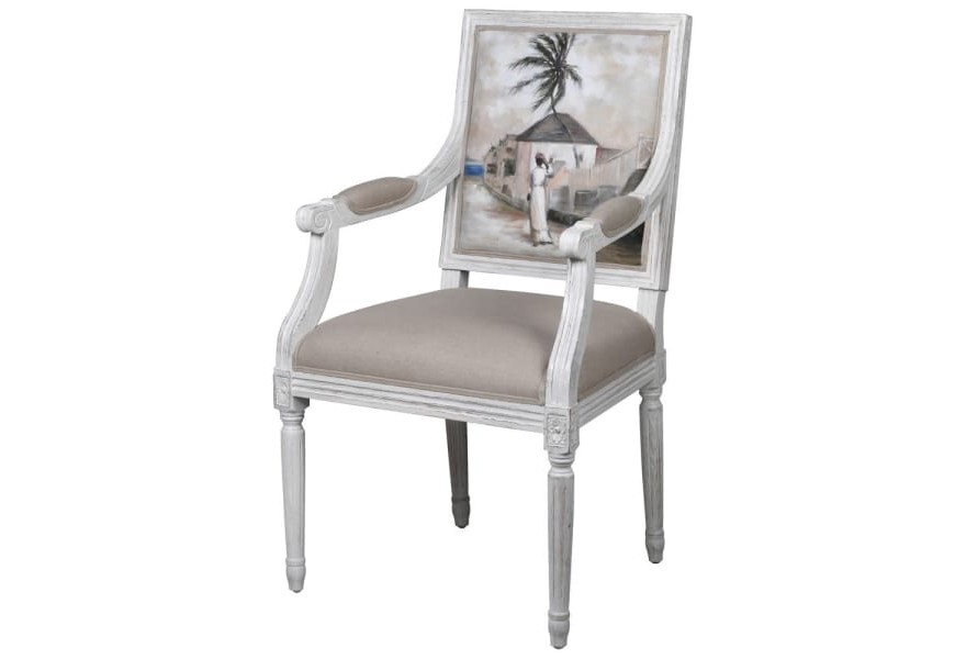 Stylová rustikální židle Wiltshire z masivu v off-white odstínu s malovaným čalouněným opěradlem