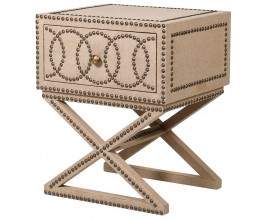 Moderní exkluzivní noční stolek Circula Crema v béžové barvě s geometrickým zdobením a zásuvkou 60cm