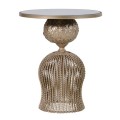 Art-deco kulatý příruční stolek Perila se zlatou kovovou zdobenou konstrukcí a skleněnou povrchovou deskou 60cn