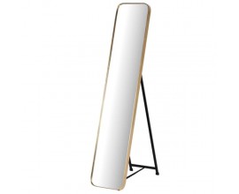 Designové zlaté stojící zrcadlo Viviane v art-deco stylu s kovovým rámem se zaoblenými rohy
