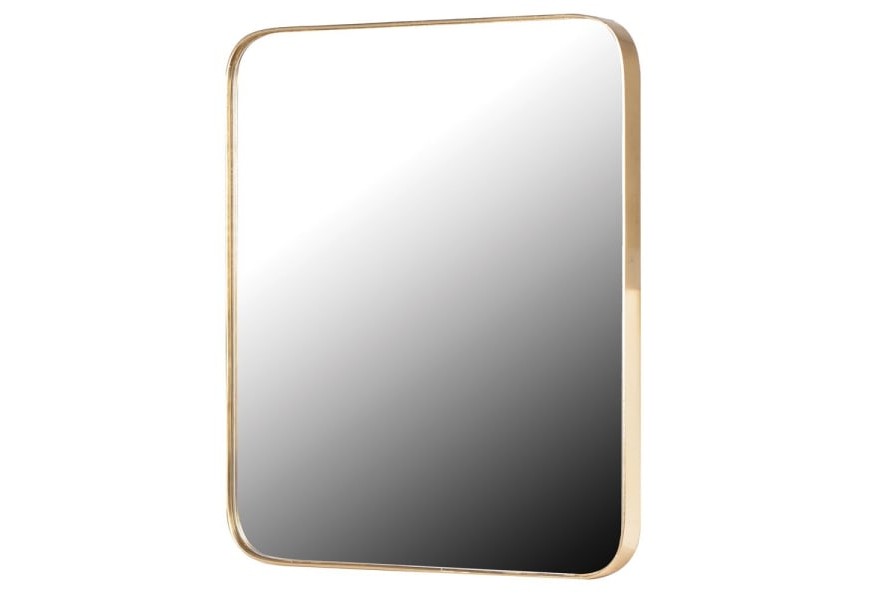 Moderní závěsné zrcadlo Viviane zlaté barvy s obdélníkovým kovovým rámem se zaoblenými rohy