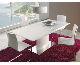 Moderní obdélníkový rozkládací jídelní stůl Edge v lesklém bílém provedení 160(200)cm
