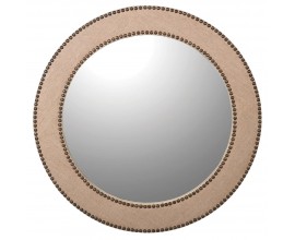 Moderní kulaté nástěnné zrcadlo Circuit Crema béžové barvy s kovovými cvoky 80cm