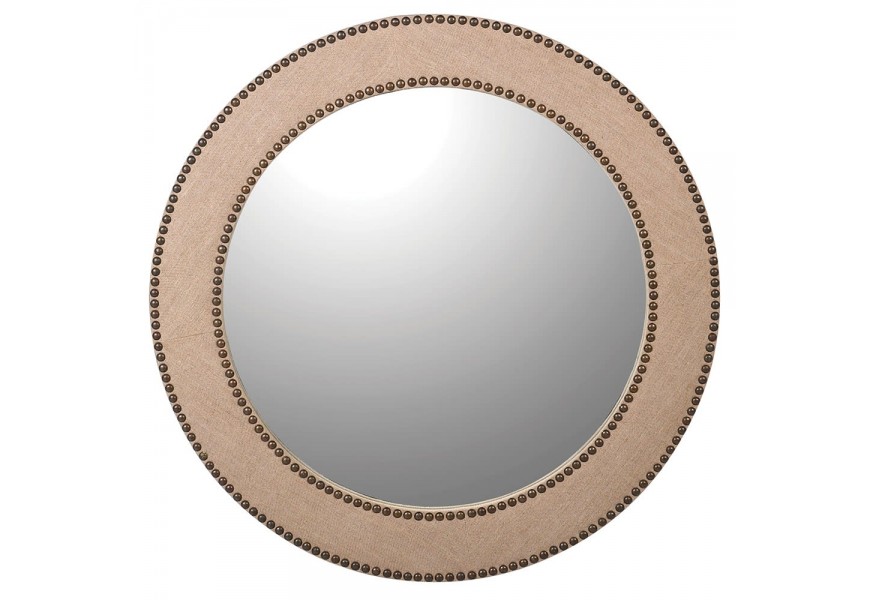 Luxusní nástěnné zrcadlo Circuit Crema kulatého tvaru s béžovým rámem a kovaným zdobením
