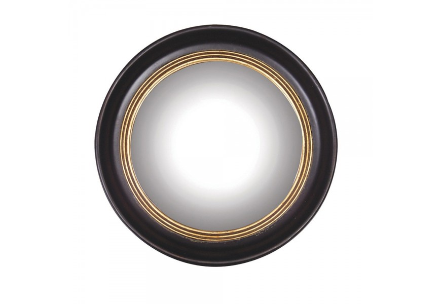 Stylové vintage závěsné zrcadlo Circuit kruhového tvaru s černým rámem se zlatým zdobením