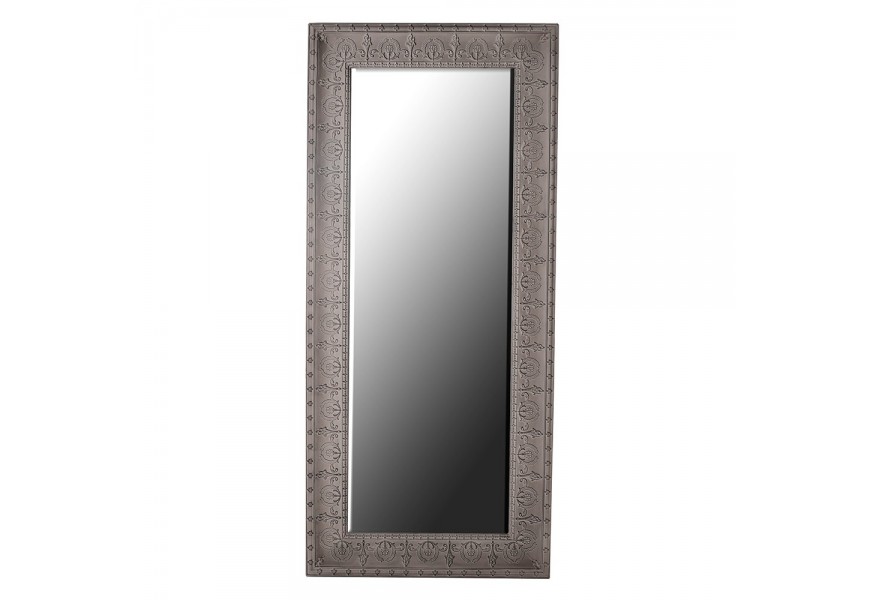 Designové obdélníkové zrcadlo Perilla s šedým rámem s ornamentálním zdobením