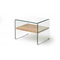 Designový nadčasový příruční stolek Alize ze skla s dřevěnou poličkou