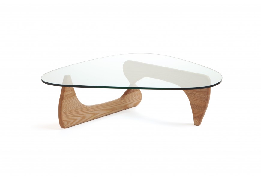 Moderní designový konferenční stolek Dezina ze skla s hnědou dřevěnou podstavou 126cm