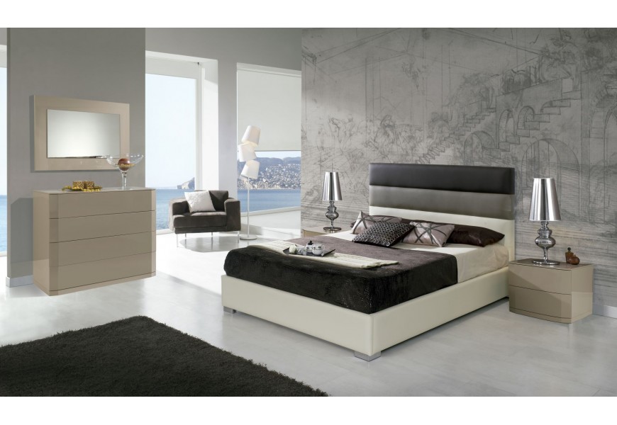 Moderní manželská postel Desiree s potahem z ekokůže v bílo-černém provedení