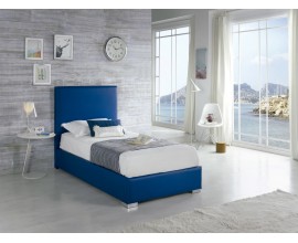 Moderní čalouněná postel Piccolo v tmavě modré barvě s potahem z ekokůže