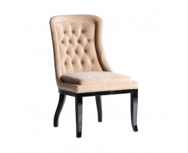 Stylová retro jídelní židle Austin s Chesterfield prošíváním v krémové barvě s černými masivními nožičkami 94cm