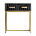 Designový moderní černý noční stolek Romienn na zlatých nohách z mangového dřeva se šuplíky