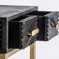 Art-deco designový černý masivní noční stolek Romienn se šuplíky na zlatých nohou 62cm