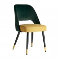 Designová moderní jídelní židle Dosiee na černých nohách s luxusním potahem zelené a žluté barvy v art-deco stylu