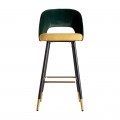 Designová moderní barová židle Dosiee na černých nohách s luxusním zeleně-žlutým potahem v art-deco stylu