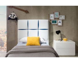 Dizajnová kožená jednolůžková postel Veronica se vzorovaným čelem bílé barvy 90-105cm