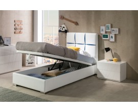 Stylová moderní jednolůžková postel Veronica bílé barvy s potahem z ekokůže s úložným prostorem