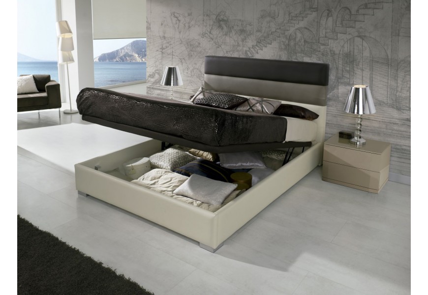 Elegantní moderní manželská postel Desiree s potahem z ekokůže v černo-bílém provedení s úložným prostorem