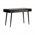Luxusní art-deco konzolový stolek Plissé Nero z černého masivního dřeva s vrchní deskou z mramoru 144cm