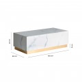 Art-deco moderní TV stolek Moraira bílé barvy s mramorovým vzorem a se zlatou podstavou 120cm