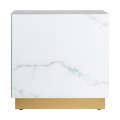 Luxusní minimalistický příruční stolek Moraira z kovu a skla s mramorovým efektem a zlatou podstavou