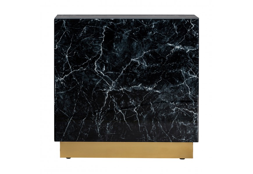 Art-deco elegantní příruční stolek Moraira černé barvy s mramorovým vzorem a zlatou podstavou 60cm