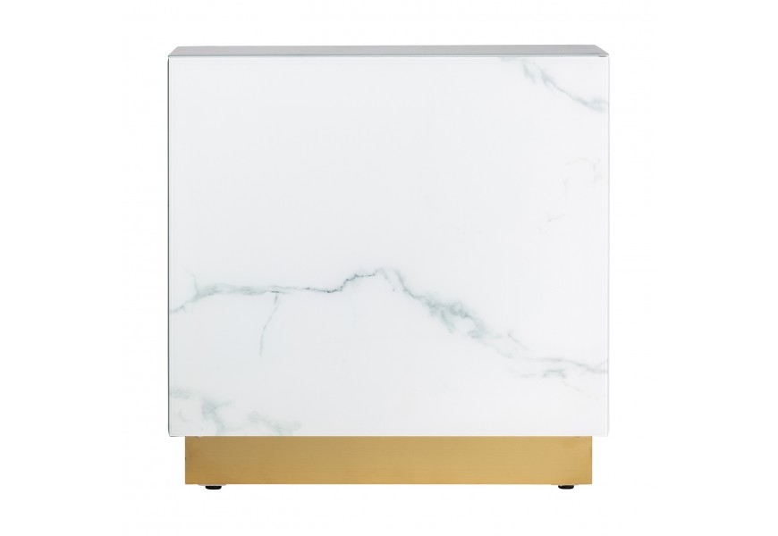 Art-deco luxusní příruční stolek Moraira obdélníkového tvaru s mramorovým vzorem a zlatou podstavou 60cm