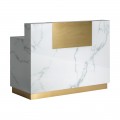 Art-deco luxusní stolek Moraira bílé barvy s mramorovým vzorem a zlatými prvky 150cm