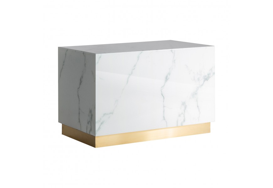 Art-deco moderní kancelářský stůl Moraira bílé barvy s mramorovým efektem a zlatou podstavou 120cm
