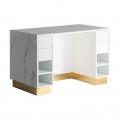 Art-deco moderní kancelářský stůl Moraira bílé barvy s mramorovým efektem a zlatou podstavou 120cm