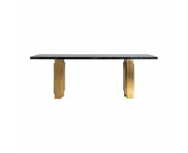 Art-deco skleněný černý jídelní stůl Moraira se zlatým kovovým nohama 220cm