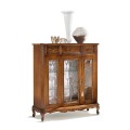 Rustikální luxusní vitrína Emociones z masivního dřeva se šuplíky a skleněnými dvířky 115cm