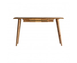 Mramorový psací stolek Plissé nature z přírodně hnědého masivu se záusvkou se zlatou rukojetí