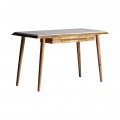 Art-deco psací stolek Plissé Nature z dřevěného masivu v hnědé naturální barvě s mramorovou vrchní deskou 135cm